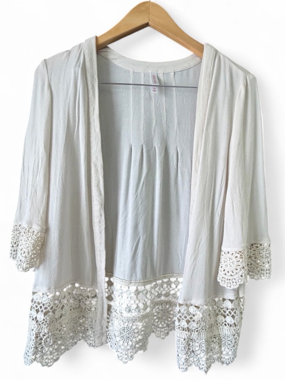 White Crochet Lace Open Front Kimono Cardigan Coverup Bridal Boho Xhilaration XS